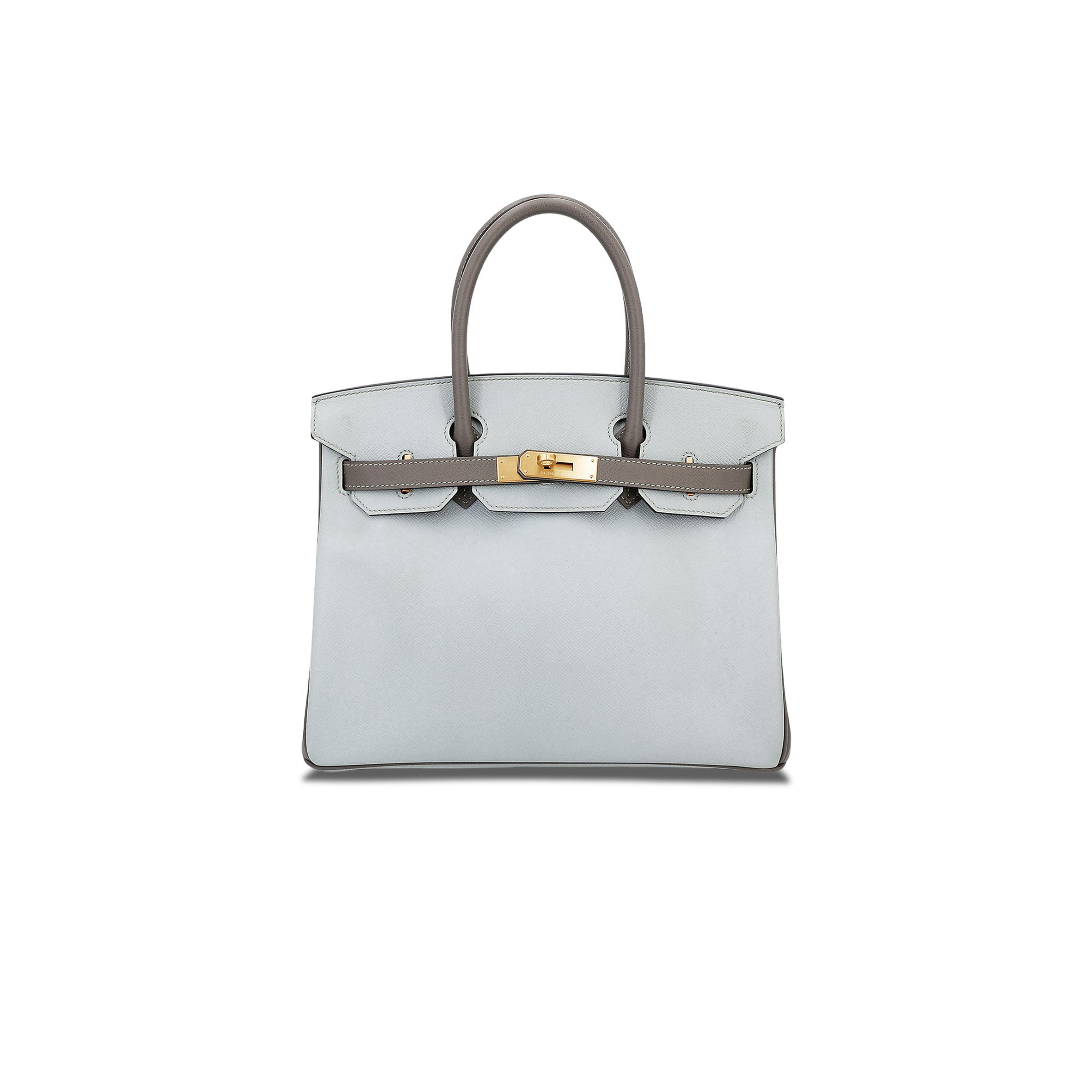 HERMÈS BIRKIN 25 PEARL GREY GOATSKIN WITH ELEPHANT GREY GOLD BUCKLE 3643937200 (25*20*13cm)